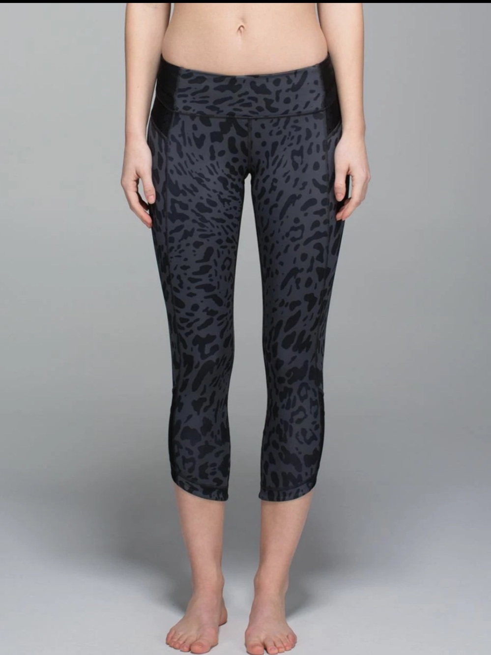 Lululemon Just Breathe Crop Leggings Animal Swirl Deep Coal Light Black Size 6